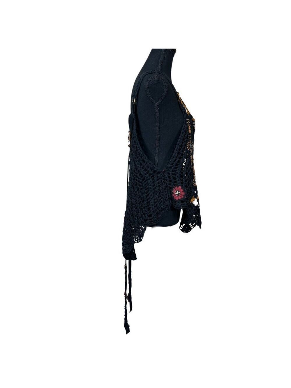 Free People NWT Black Sheer Embroidered Crochet Back Tie Tank Top Size XS - Picture 5 of 13